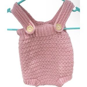 Hand Crafted Crocheted Pink Baby Romper Size 0-3 Months